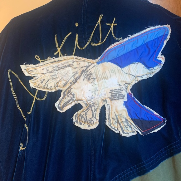 GREG LAUREN Blue Velvet Military Parka jacket coat - Picture 10 of 13